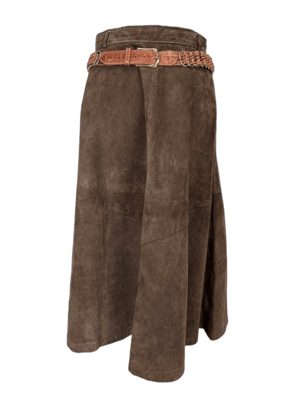 SAHARA VTG Genuine Pig Suede Western Brown Midi Skirt sz 13/14 - M